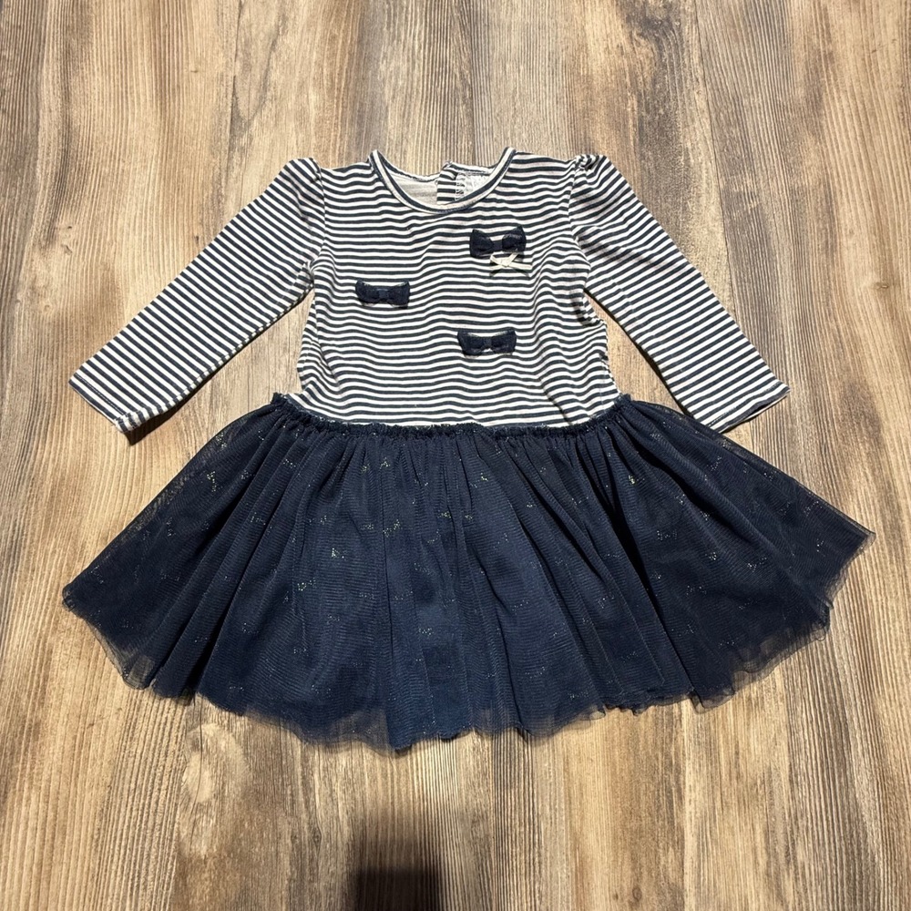 Petit Lem Tutu Dress Navy White Striped Whimsical Preppy 12M
